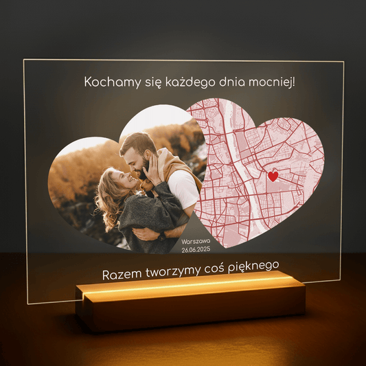 Zdjęcie pary + mapa - druk na szkle akrylowym dla pary - Emmygift.pl