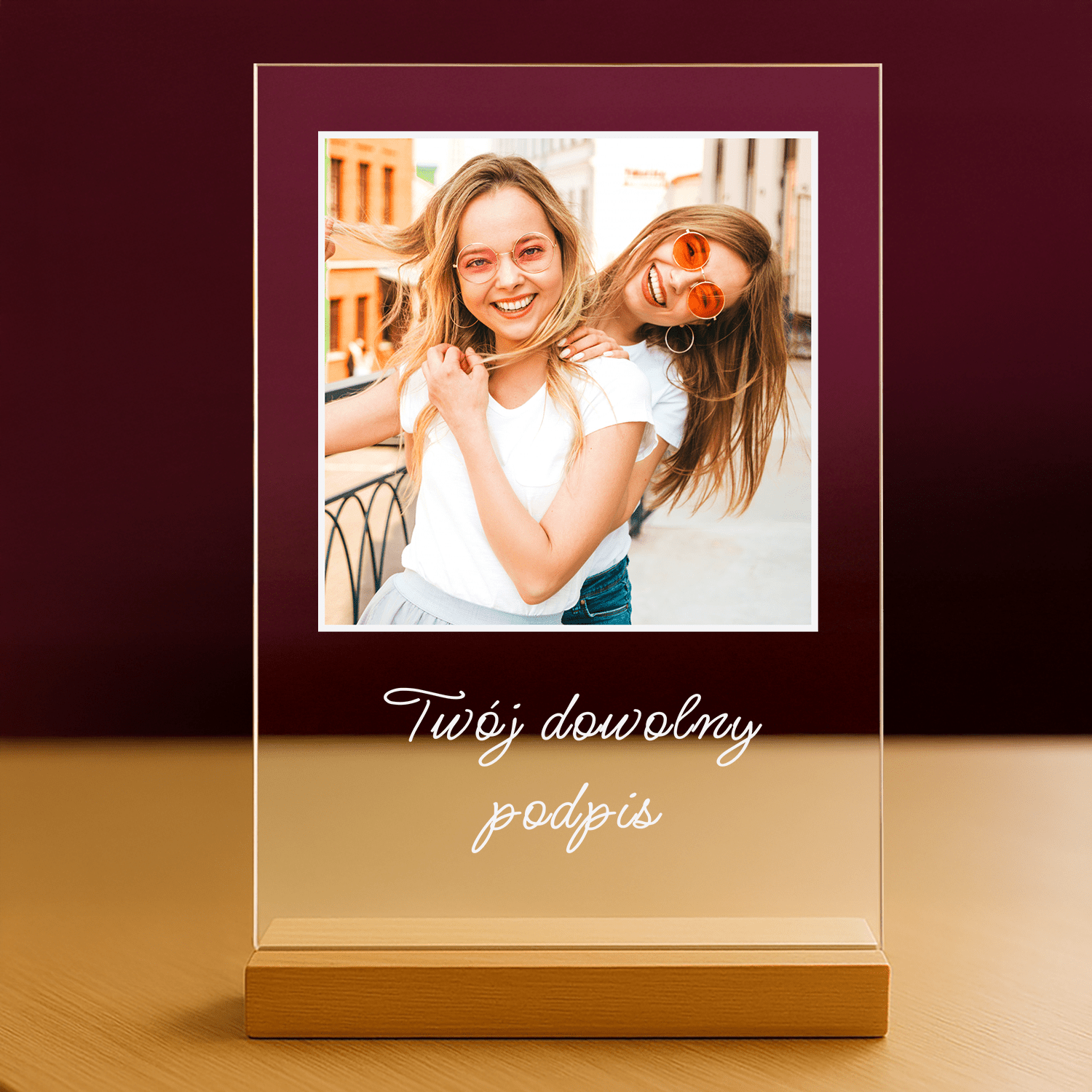 Zdjęcie przyjaciółek + dowolny podpis - personalizowany druk na szkle dla przyjaciółek - Emmygift.pl