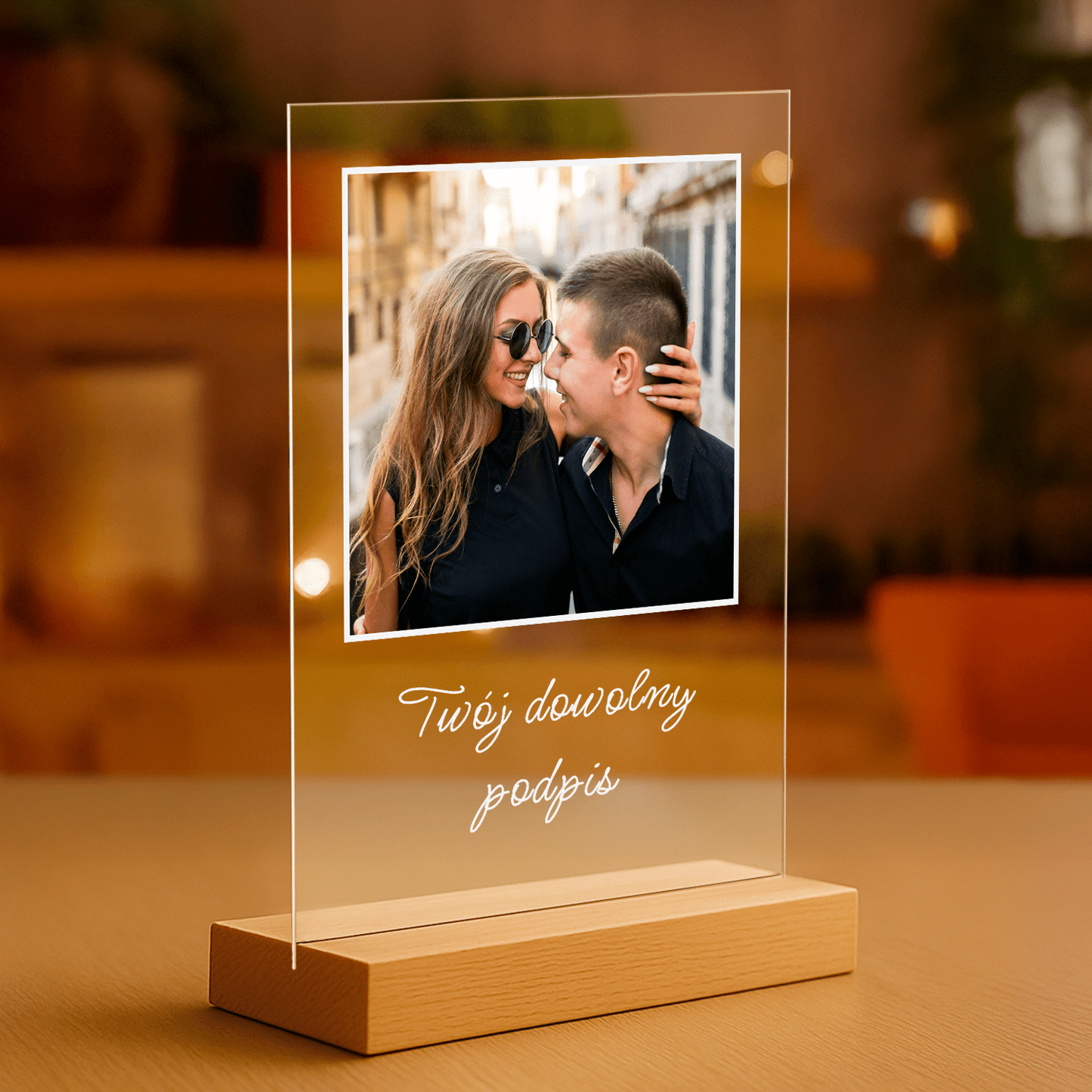 Zdjęcie z dowolnym napisem - personalizowany druk na szkle dla pary - Emmygift.pl