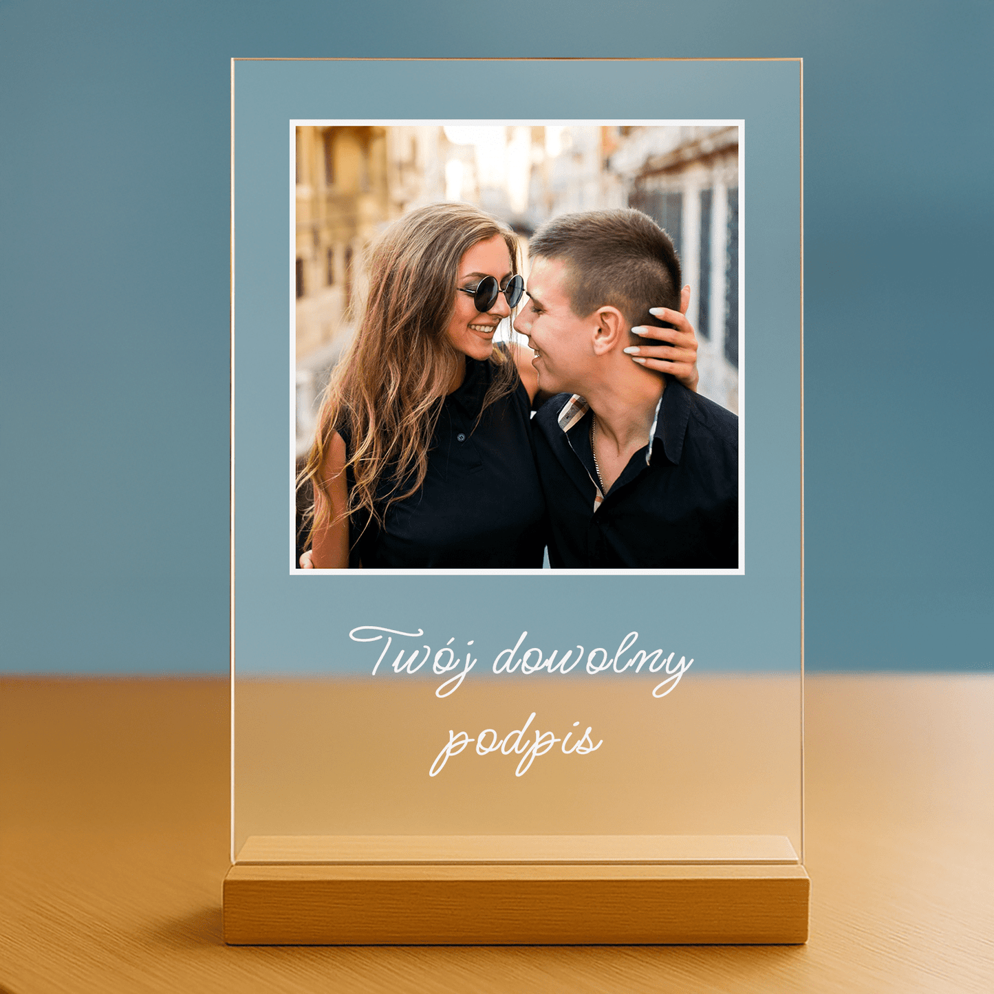 Zdjęcie z dowolnym napisem - personalizowany druk na szkle dla pary - Emmygift.pl