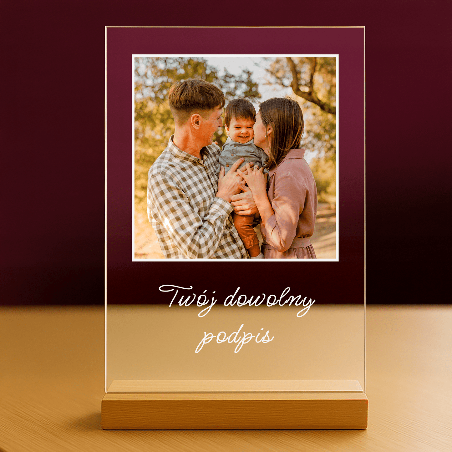 Zdjęcie z rodzicami + dowolny podpis - personalizowany druk na szkle dla rodziców - Emmygift.pl