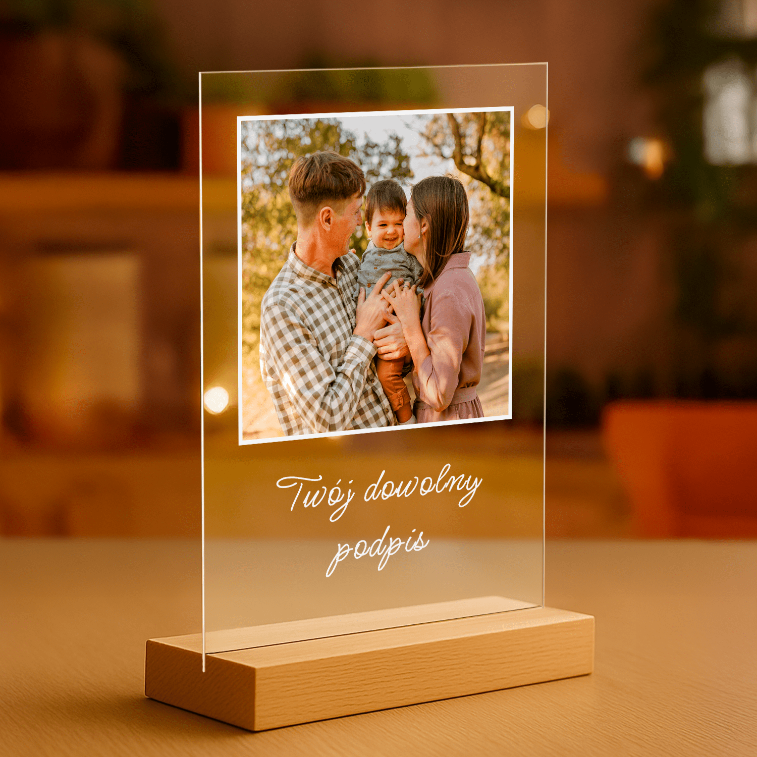 Zdjęcie z rodzicami + dowolny podpis - personalizowany druk na szkle dla rodziców - Emmygift.pl