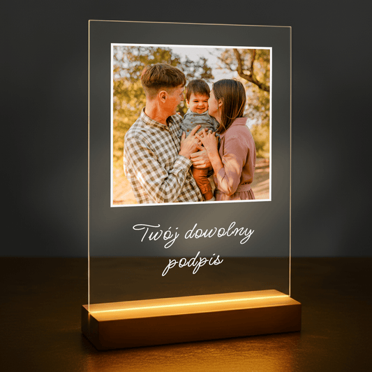 Zdjęcie z rodzicami + dowolny podpis - personalizowany druk na szkle dla rodziców - Emmygift.pl