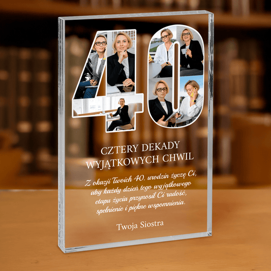 Życzenia dla siostry na 40. - personalizowany druk na grubym szkle dla siostry - Emmygift.pl