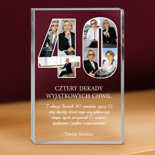 Życzenia dla siostry na 40. - personalizowany druk na grubym szkle dla siostry - Emmygift.pl