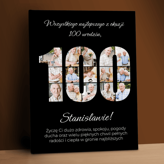 Życzenia na 100 urodziny - kolaż na płótnie dla niego - Emmygift.pl