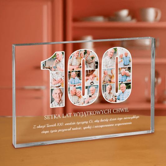 Życzenia na 100 urodziny - personalizowany druk na grubym szkle dla babci - Emmygift.pl