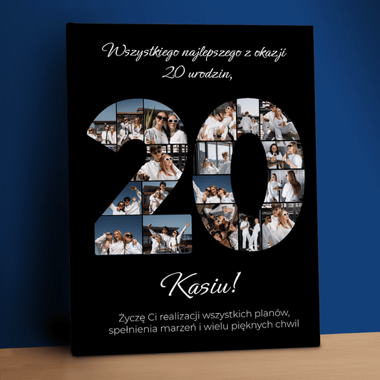 Życzenia na 20 urodziny + kolaż - personalizowany druk na płótnie dla przyjaciółki - Emmygift.pl