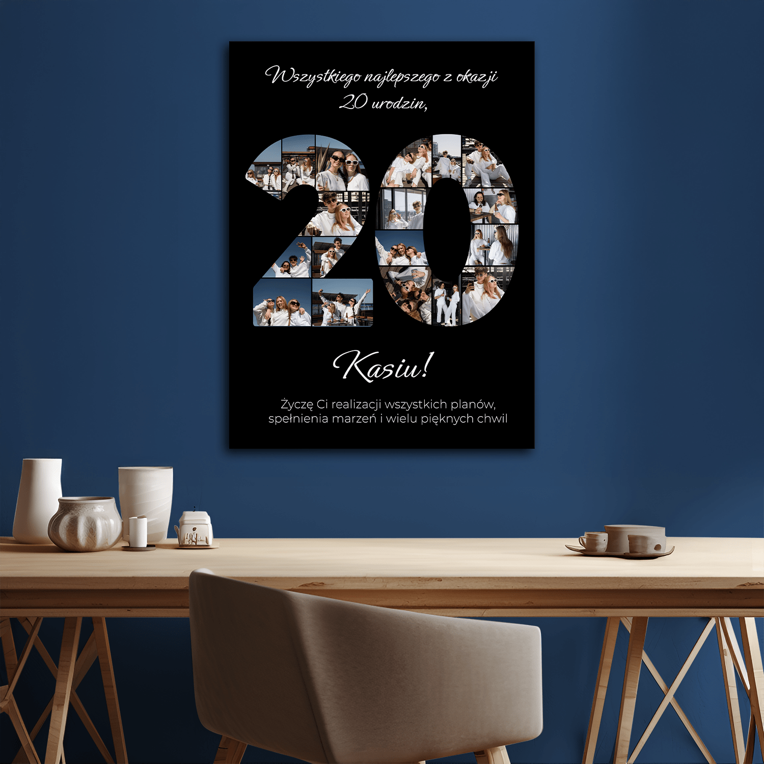 Życzenia na 20 urodziny + kolaż - personalizowany druk na płótnie dla przyjaciółki - Emmygift.pl