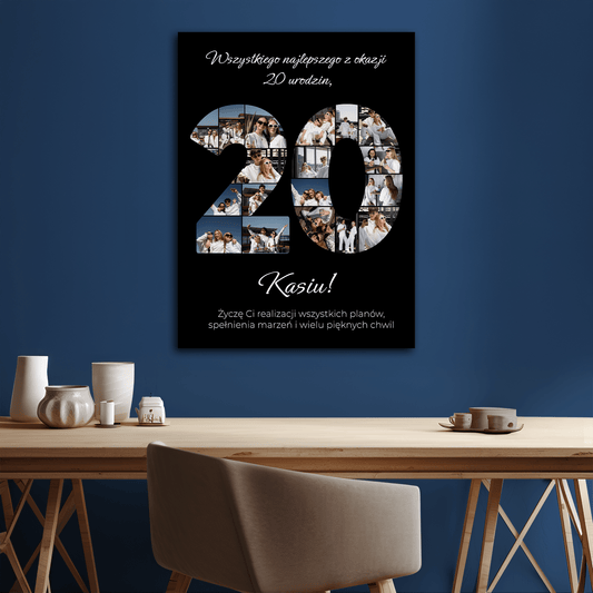 Życzenia na 20 urodziny + kolaż - personalizowany druk na płótnie dla przyjaciółki - Emmygift.pl