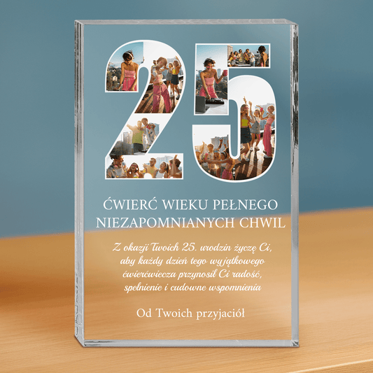 Życzenia na 25 urodziny - personalizowany druk na grubym szkle dla przyjaciółki - Emmygift.pl