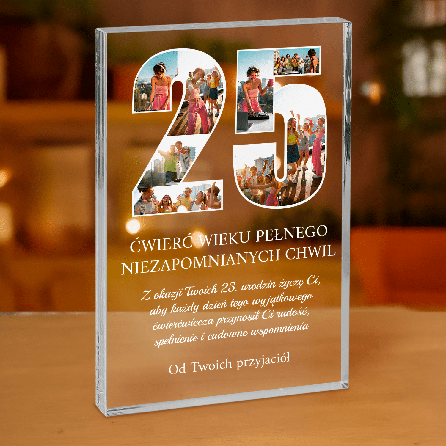 Życzenia na 25 urodziny - personalizowany druk na grubym szkle dla przyjaciółki - Emmygift.pl