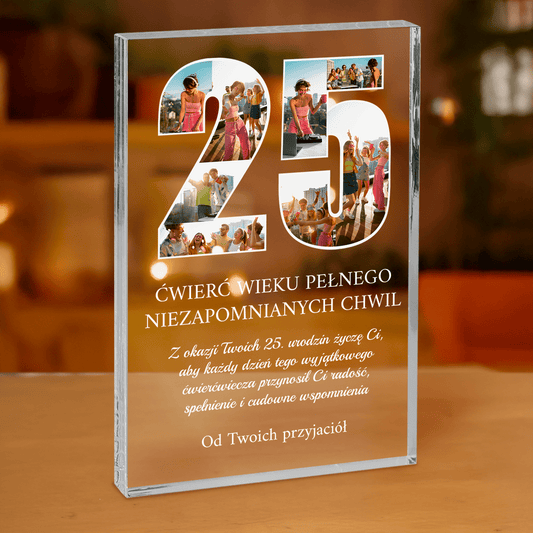 Życzenia na 25 urodziny - personalizowany druk na grubym szkle dla przyjaciółki - Emmygift.pl