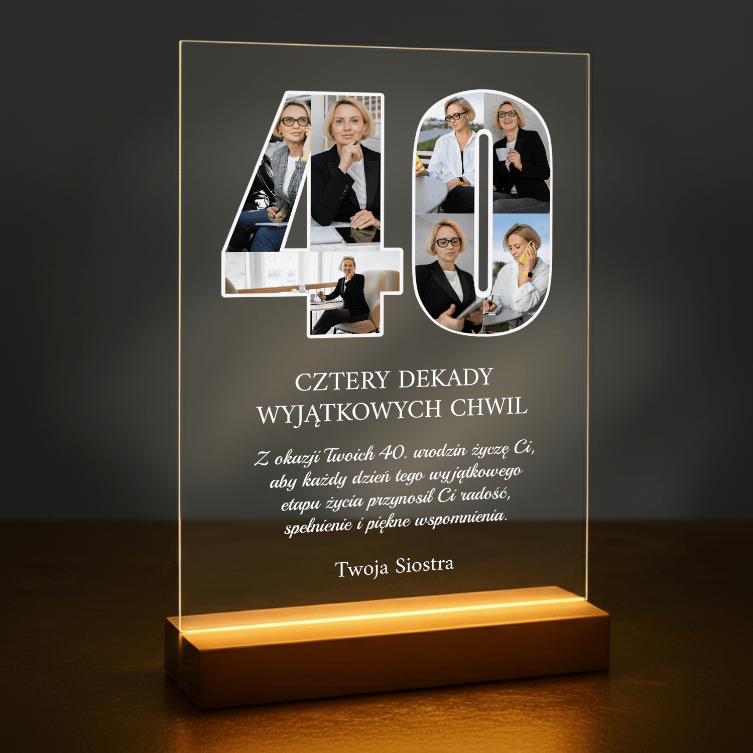 Życzenia na 40 urodziny od siostry - druk na szkle akrylowym dla siostry - Emmygift.pl
