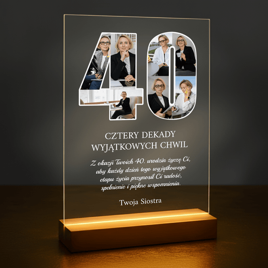 Życzenia na 40 urodziny od siostry - druk na szkle akrylowym dla siostry - Emmygift.pl
