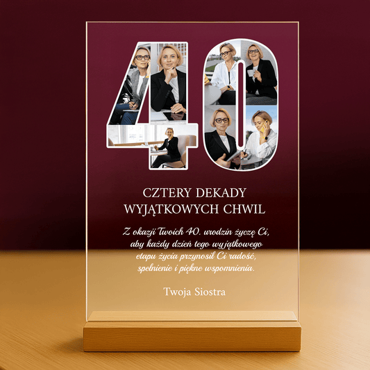 Życzenia na 40 urodziny od siostry - personalizowany druk na szkle dla siostry - Emmygift.pl
