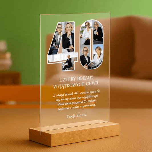 Życzenia na 40 urodziny od siostry - personalizowany druk na szkle dla siostry - Emmygift.pl