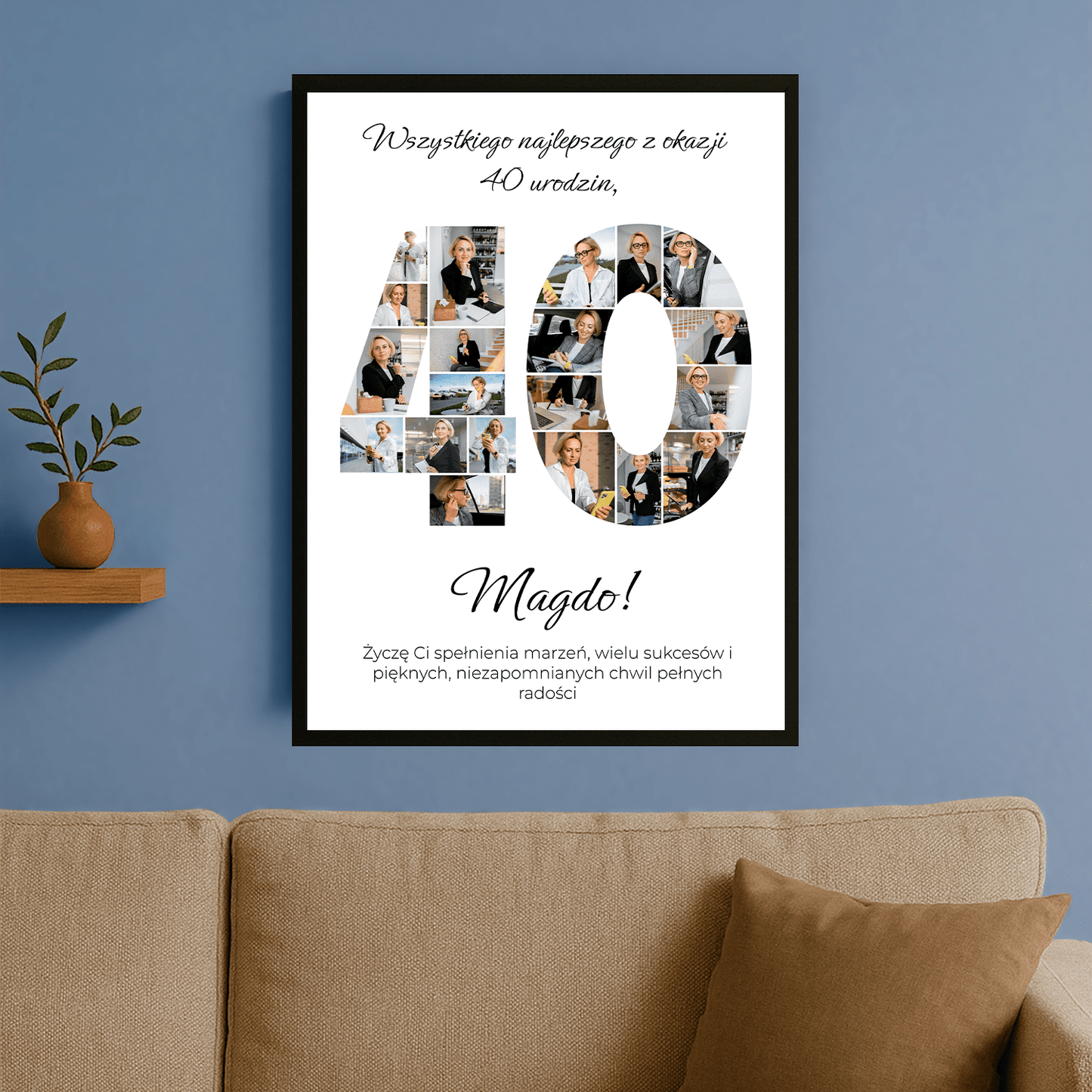 Życzenia na 40. z kolażem zdjęć - personalizowany plakat dla kobiety - Emmygift.pl