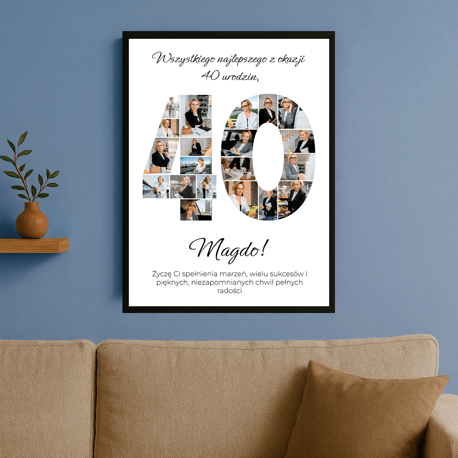 Życzenia na 40. z kolażem zdjęć - personalizowany plakat dla kobiety - Emmygift.pl