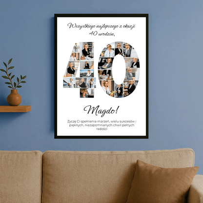 Życzenia na 40. z kolażem zdjęć - personalizowany plakat dla kobiety - Emmygift.pl