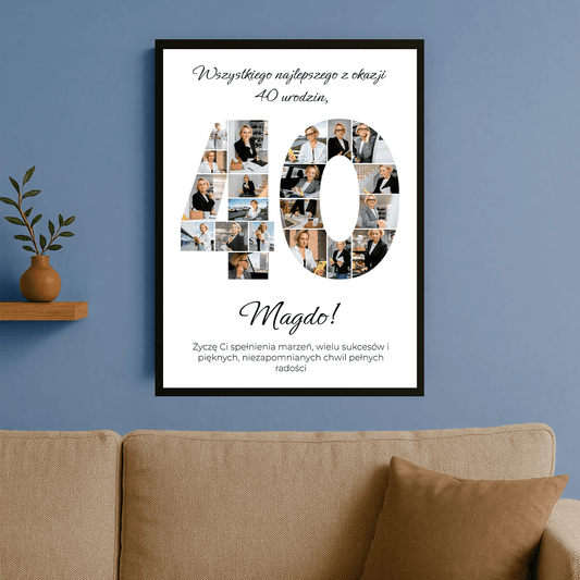 Życzenia na 40. z kolażem zdjęć - personalizowany plakat dla kobiety - Emmygift.pl