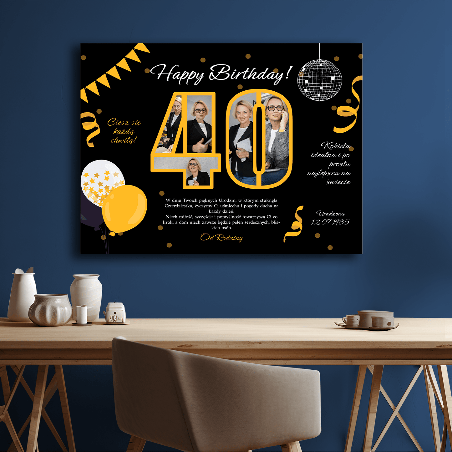 Życzenia na 40.+ zdjęcia - kolaż na płótnie dla kobiety - Emmygift.pl
