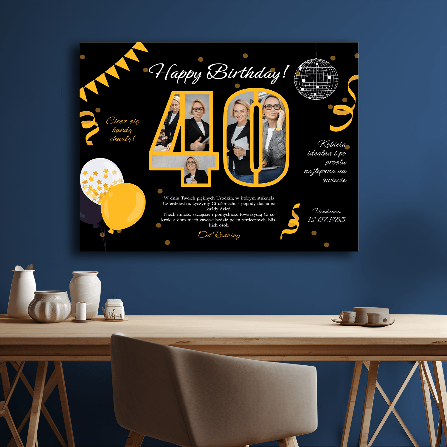Życzenia na 40.+ zdjęcia - kolaż na płótnie dla kobiety - Emmygift.pl