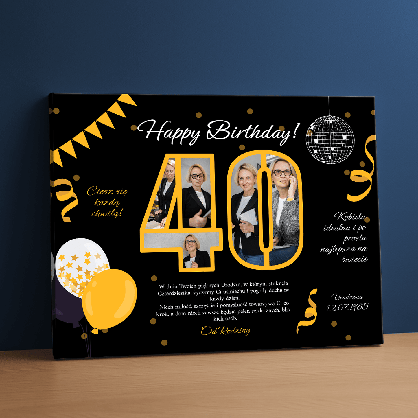 Życzenia na 40.+ zdjęcia - kolaż na płótnie dla kobiety - Emmygift.pl