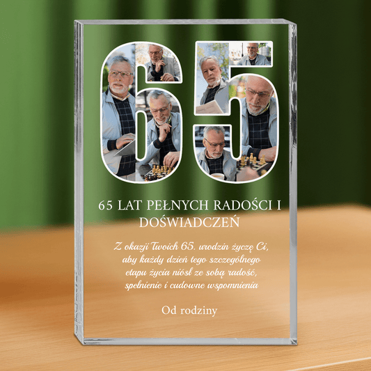 Życzenia na 65 urodziny - personalizowany druk na grubym szkle dla mężczyzny - Emmygift.pl