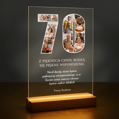 Życzenia na 70. - druk na szkle akrylowym na urodziny - Emmygift.pl