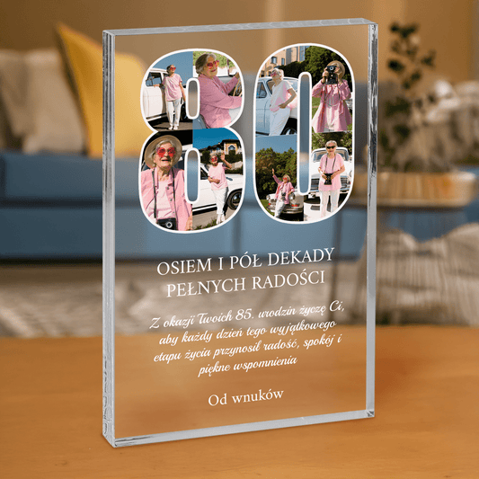 Życzenia na 80 urodziny - personalizowany druk na grubym szkle dla babci - Emmygift.pl