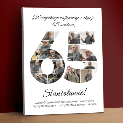 Życzenia na jego 65 urodziny - kolaż na płótnie dla mężczyzny - Emmygift.pl