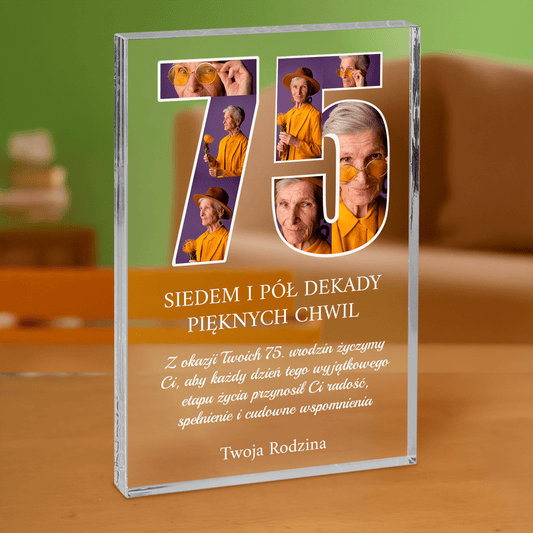 Życzenia na jej 75 urodziny - personalizowany druk na grubym szkle dla babci - Emmygift.pl