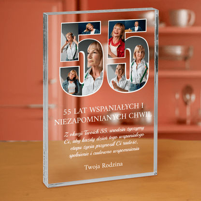 Życzenia od rodziny na 55 urodziny - personalizowany druk na grubym szkle dla mamy - Emmygift.pl