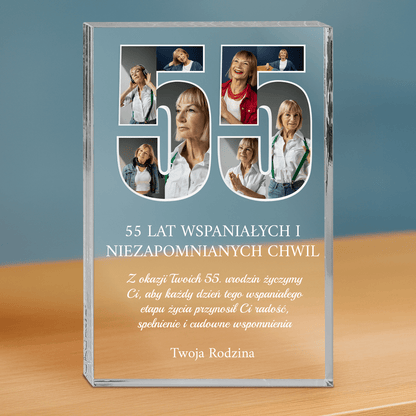 Życzenia od rodziny na 55 urodziny - personalizowany druk na grubym szkle dla mamy - Emmygift.pl