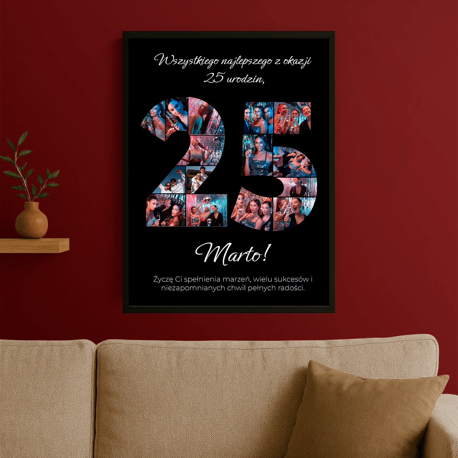 Życzenia urodzinowe + kolaż na 25 lat - personalizowany plakat dla niej - Emmygift.pl
