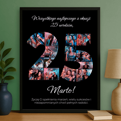 Życzenia urodzinowe + kolaż na 25 lat - personalizowany plakat dla niej - Emmygift.pl