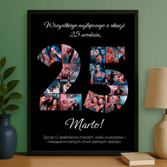 Życzenia urodzinowe + kolaż na 25 lat - personalizowany plakat dla niej - Emmygift.pl