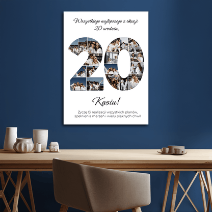 Życzenia urodzinowe na 20. - personalizowany druk na płótnie dla przyjaciółki - Emmygift.pl