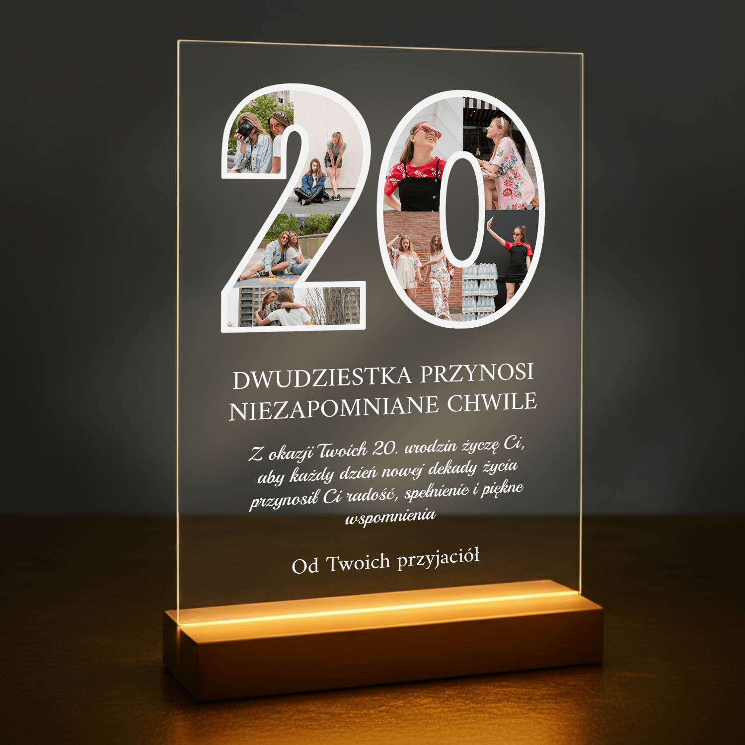 Życzenia z okazji 20. urodzin - druk na szkle akrylowym dla przyjaciółki - Emmygift.pl