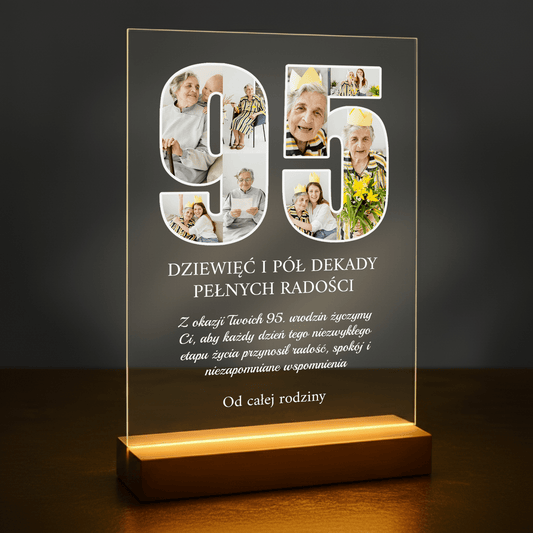 Życzenia z okazji 95 urodzin - druk na szkle akrylowym dla babci - Emmygift.pl