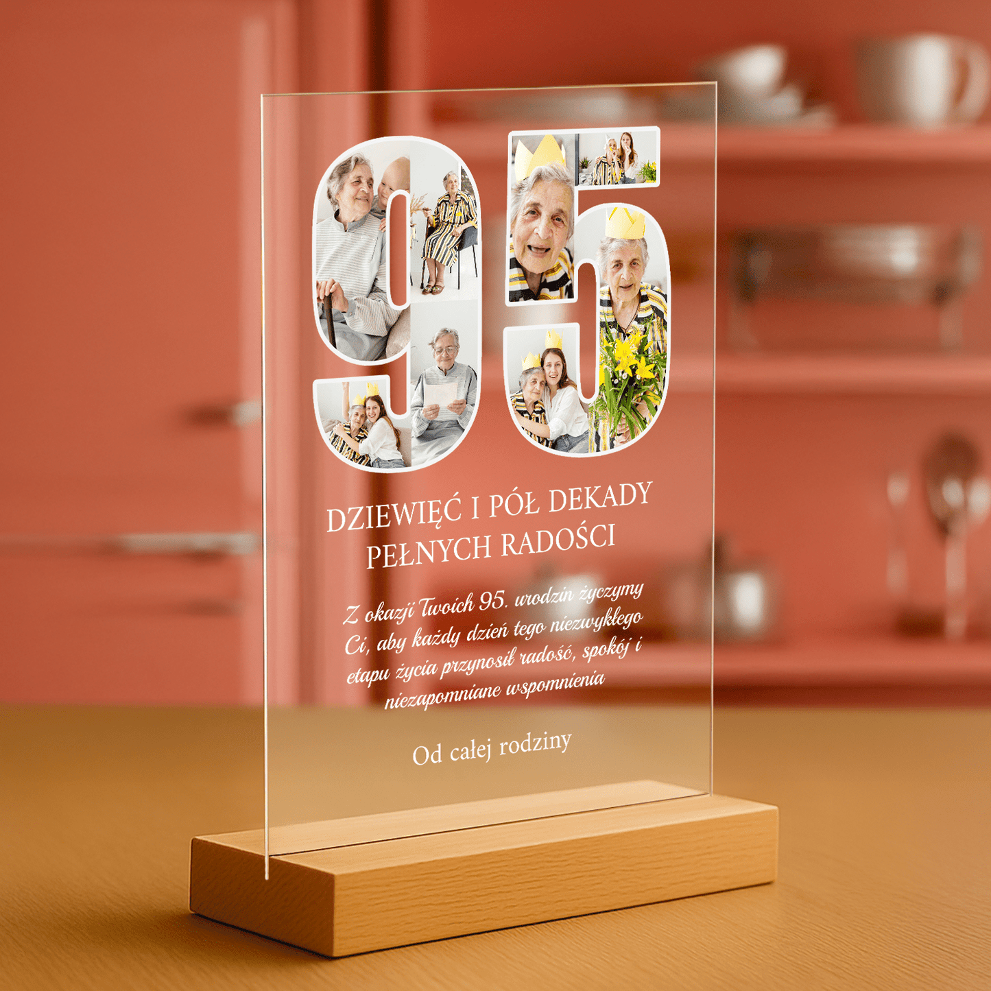Życzenia z okazji 95 urodzin - personalizowany druk na szkle dla babci - Emmygift.pl