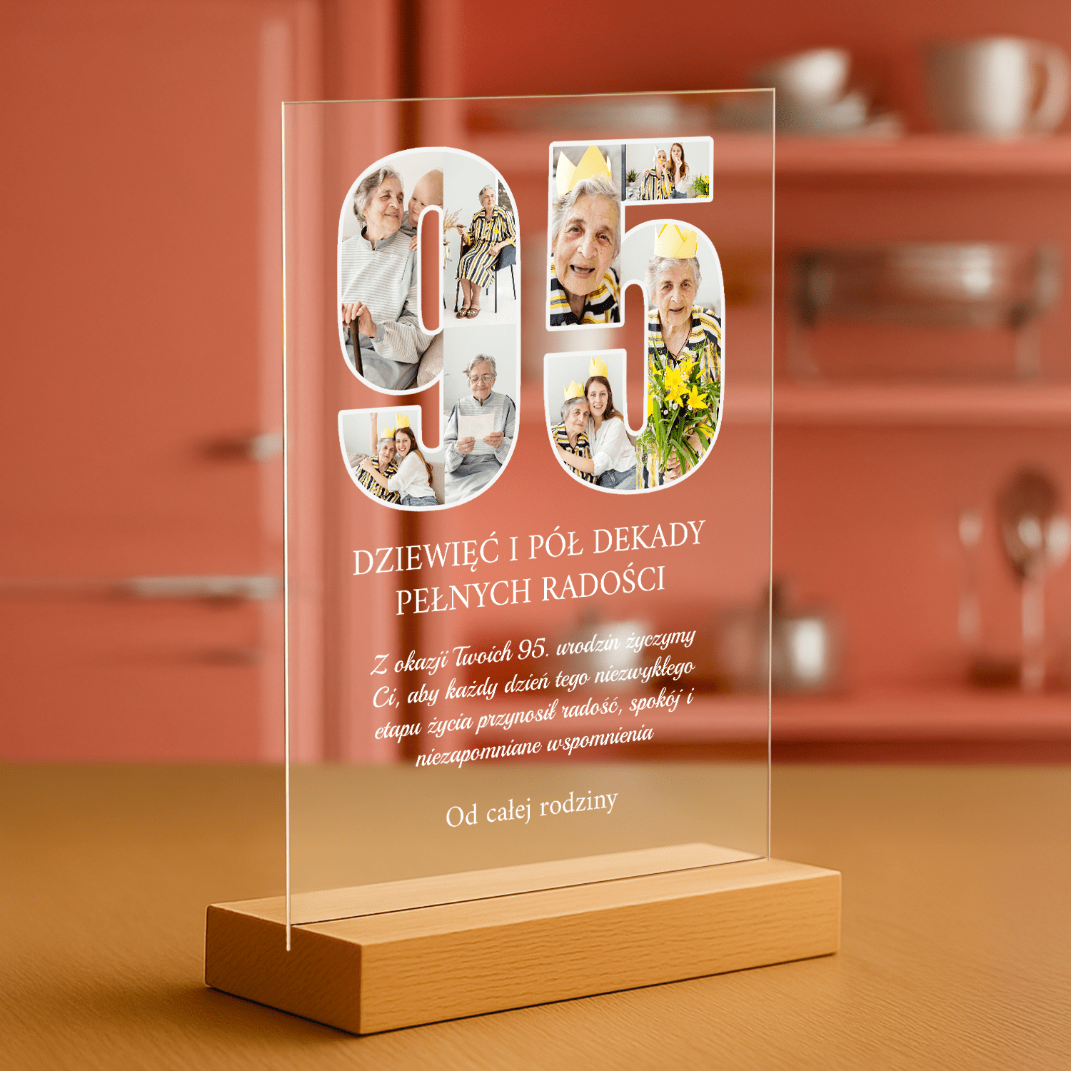 Życzenia z okazji 95 urodzin - personalizowany druk na szkle dla babci - Emmygift.pl
