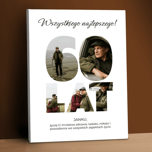 Życznia na jego 60. - kolaż na płótnie dla mężczyzny - Emmygift.pl